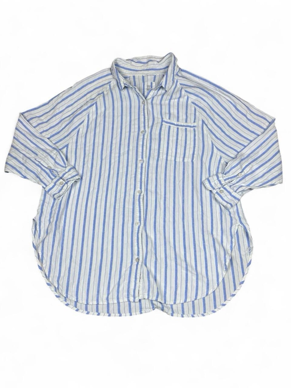 aerie Blue and White Vertical Stripe Button-Down Shirt